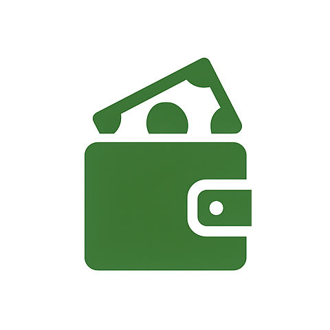 緑の財布にお金が入っているイラスト