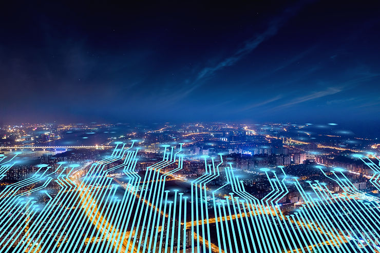 Modern city with wireless network connec