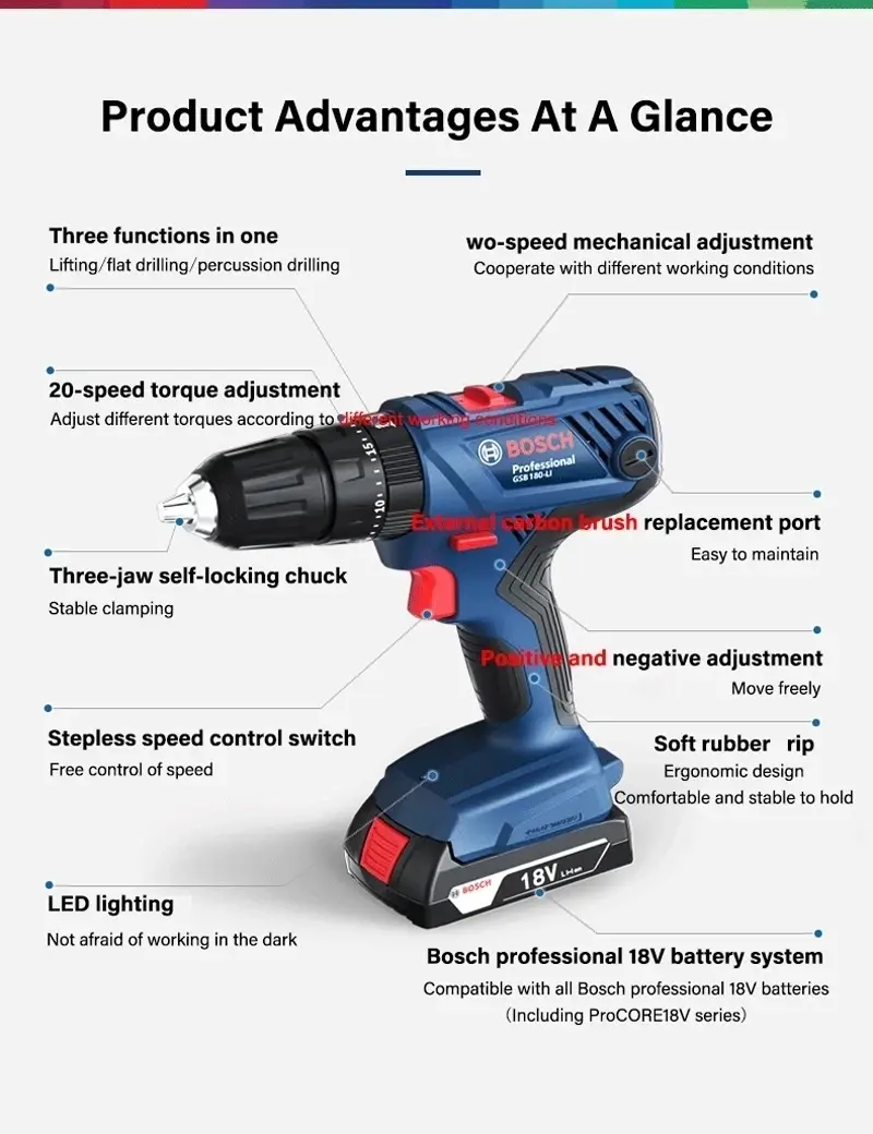 Miniatura: TALADRO PERCUTOR INALÁMBRICO DE  ½" BOSCH GSB 180 LI