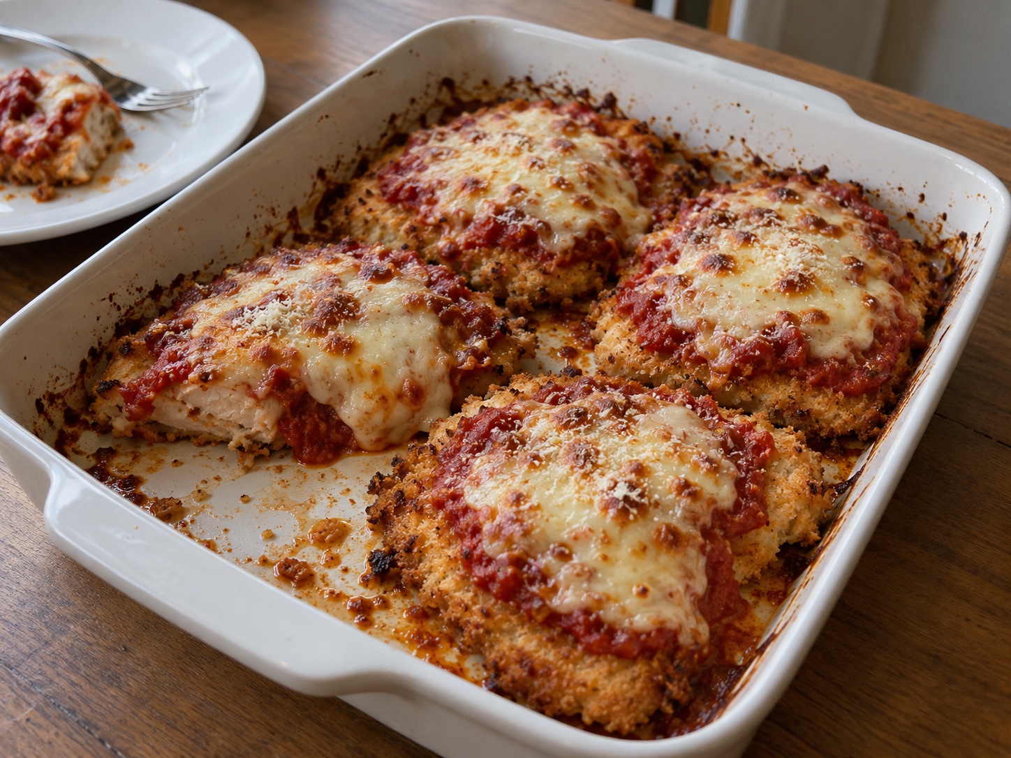 Crisp Parmesan-and-panko chicken cutlets with marinara and melted mozzarella. Brown them in batches, then finish in the oven.