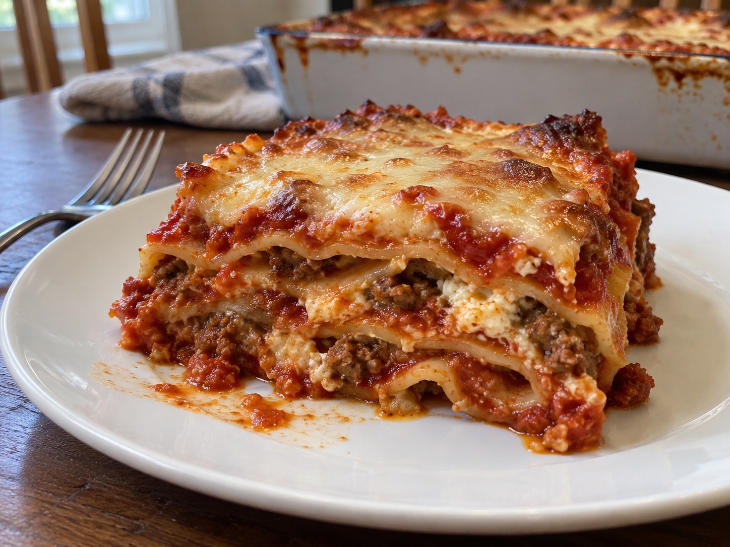 Two pans of lasagna with beef, Italian sausage, tomato sauce, ricotta and plenty of mozzarella. Bake for a crowd or save a pan for another dinner.