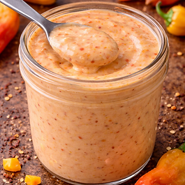 A bold, spicy habanero sauce blended with honey for balance, with an optional sweet pepper add-in to mellow the heat.