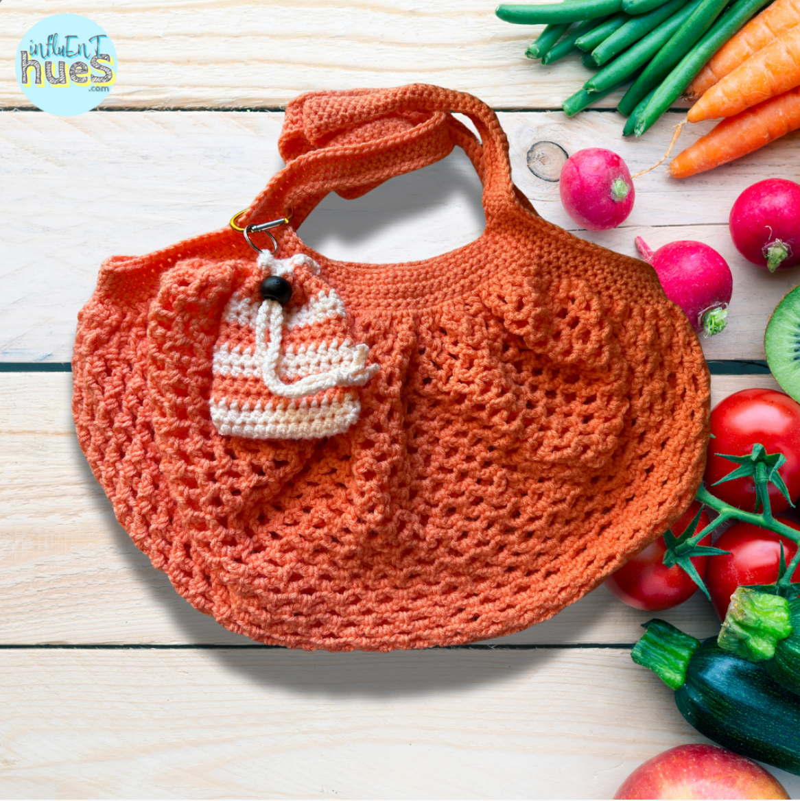 Peach Crochet Boho Market Bag