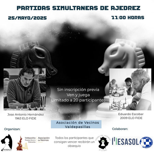 SIMULTÁNEAS DE AJEDREZ EN BADAJOZ 25/05/2025 11:00h.