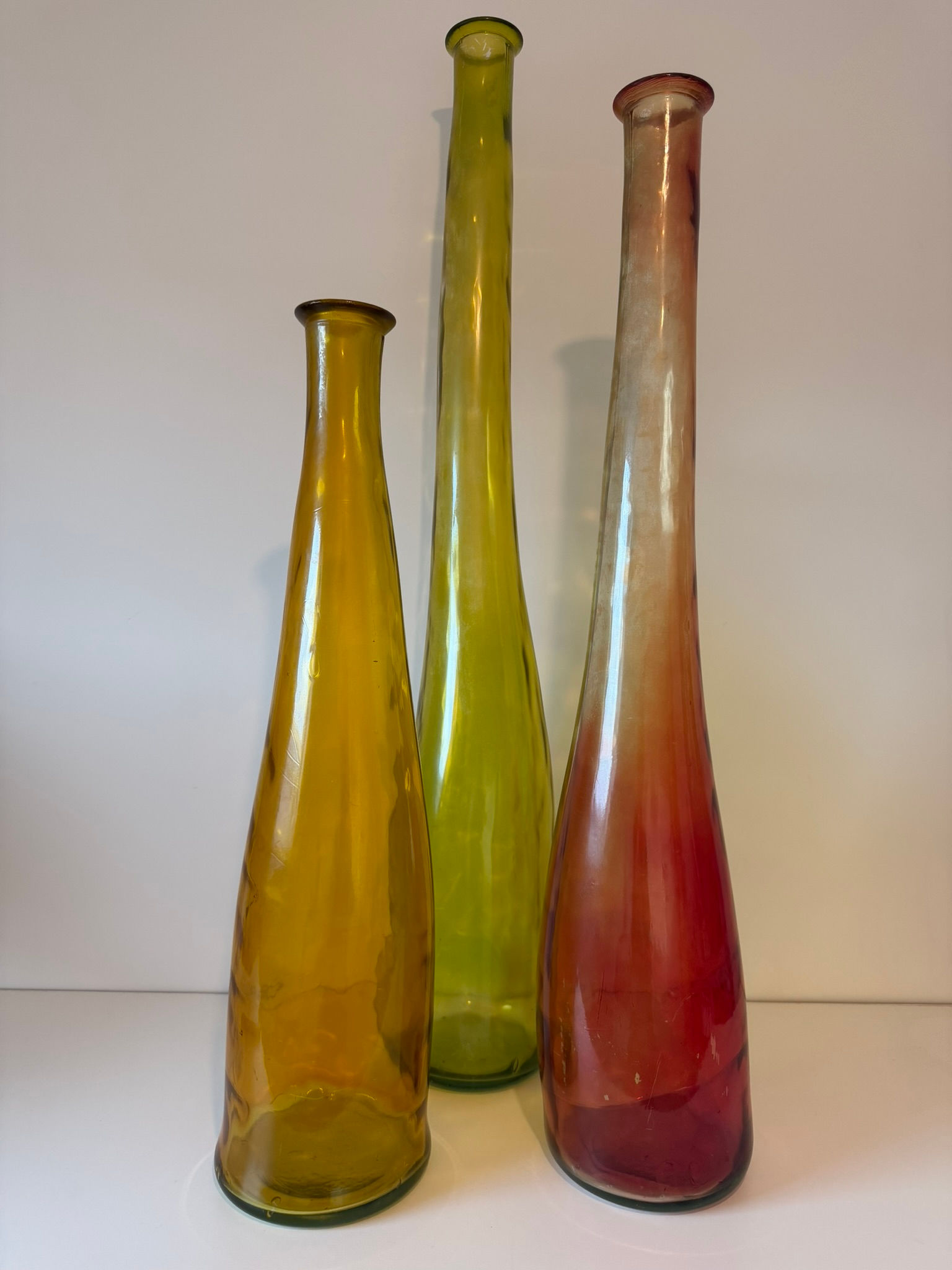 set of three large glass vases