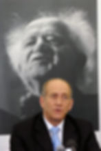 Prime Minister Olmert at the foot of Ben Gurion picture, Ben Gurion College.