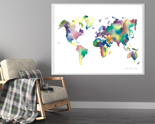 World Map Watercolor Printable Digital Download | 108 Meditate