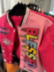 ALL PINK BLESSED GIRLS LETTERMAN JACKET