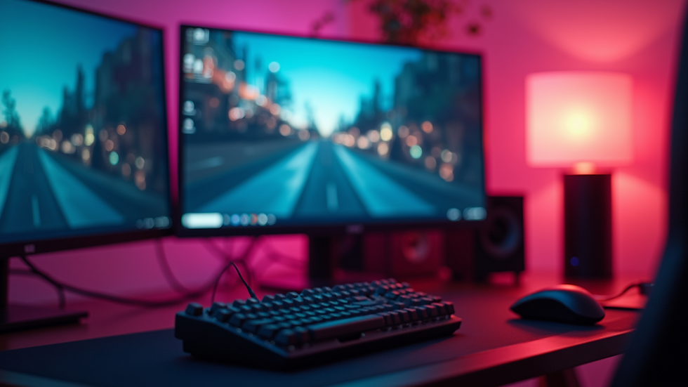 Eye-level view of gaming equipment and setup