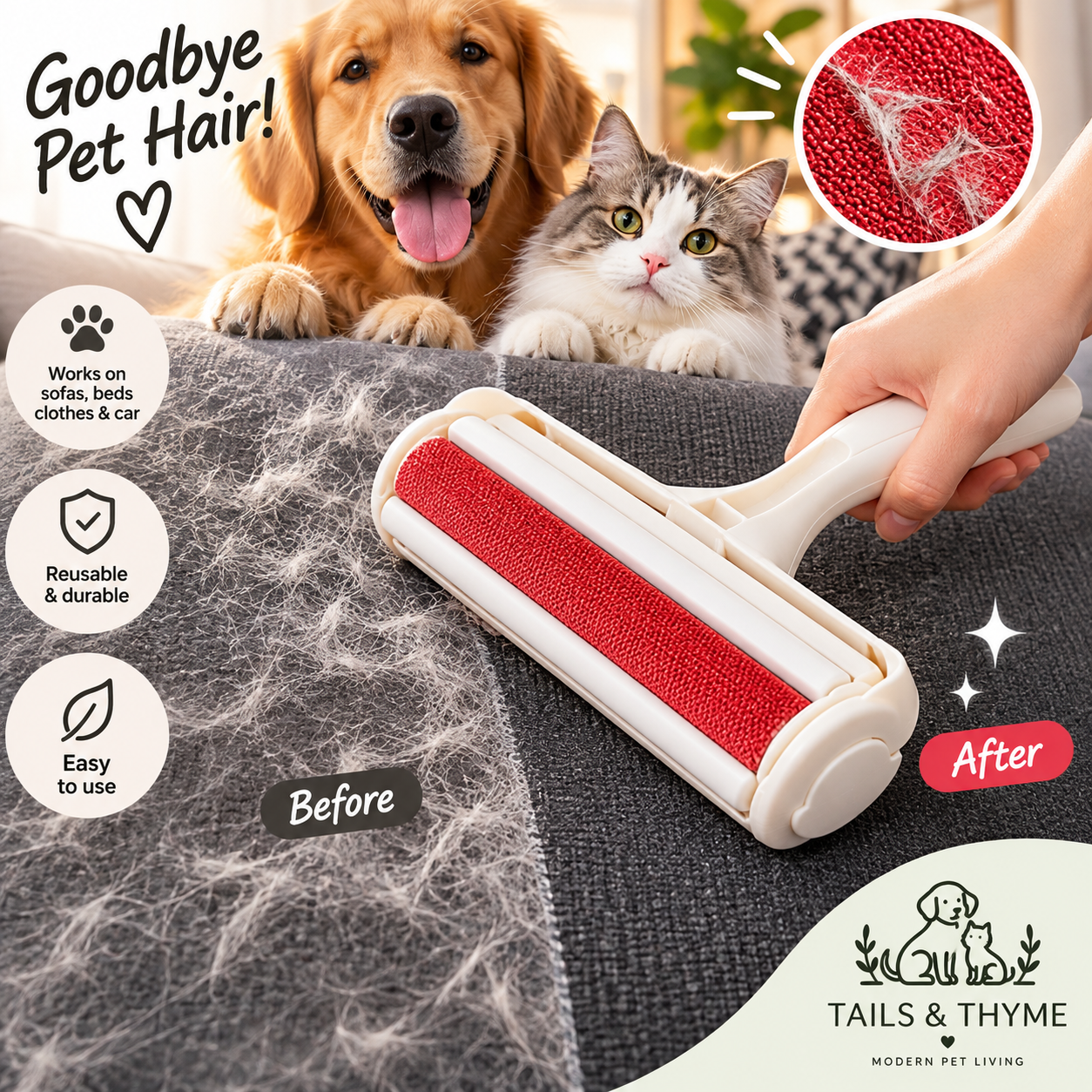 Reusable Pet Hair Remover Roller for Dogs & Cats