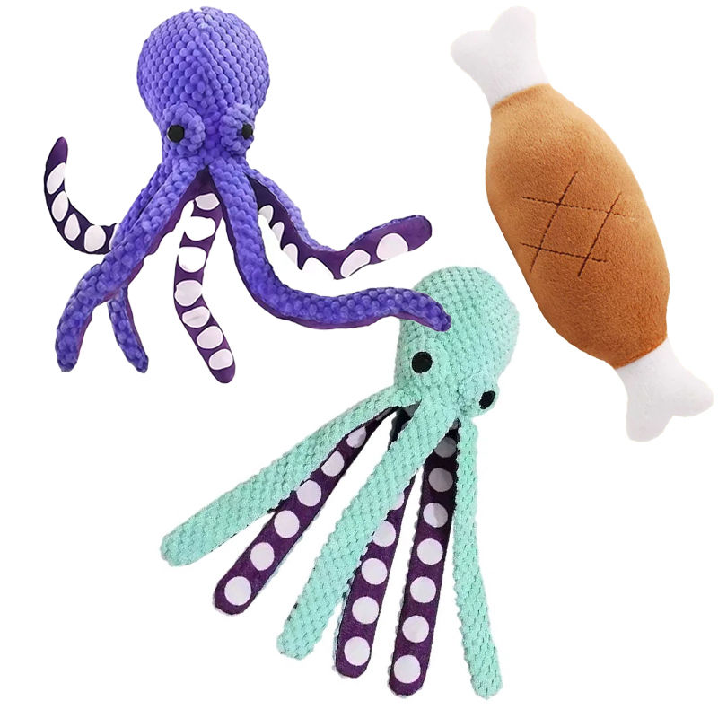 Thumbnail: Squeaky Octopus Dog Toy – Plush Tug Toy with Crinkle Tentacles