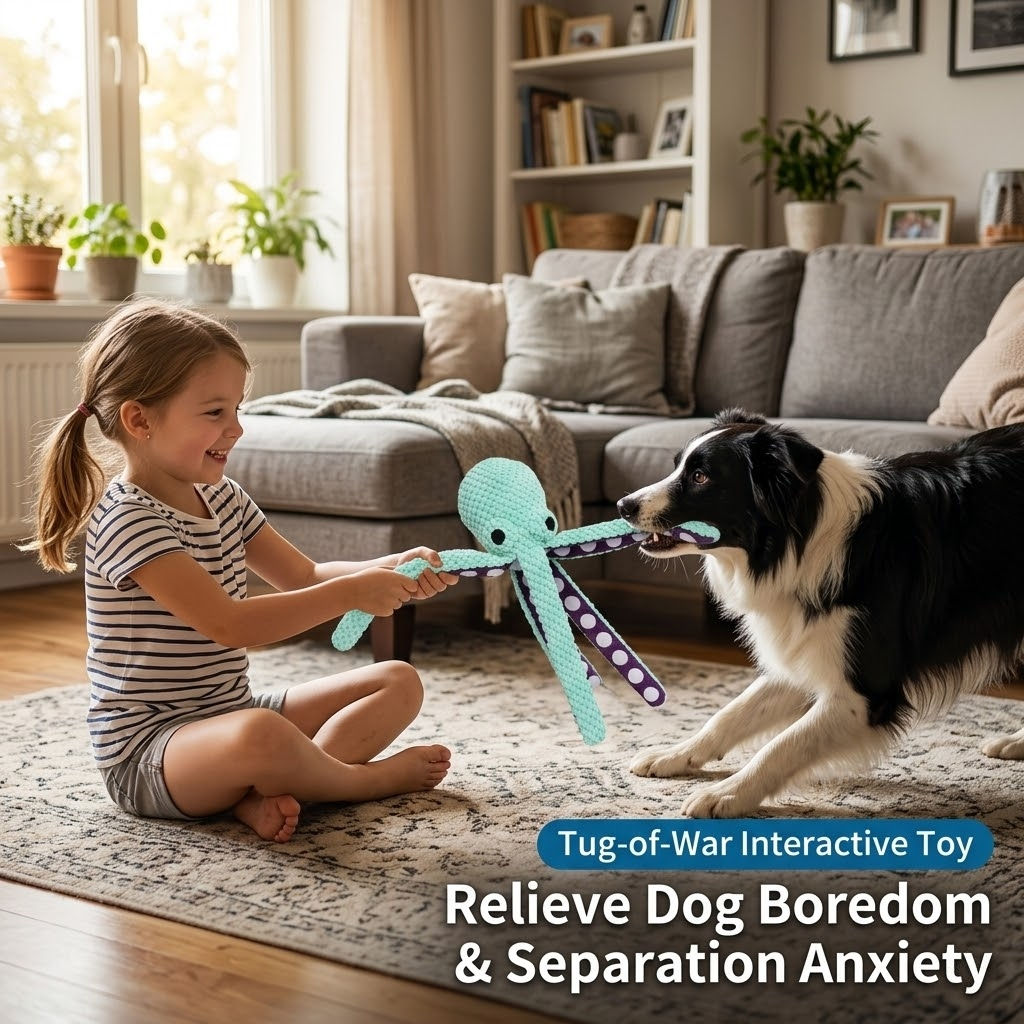 Squeaky Octopus Dog Toy – Plush Tug Toy with Crinkle Tentacles