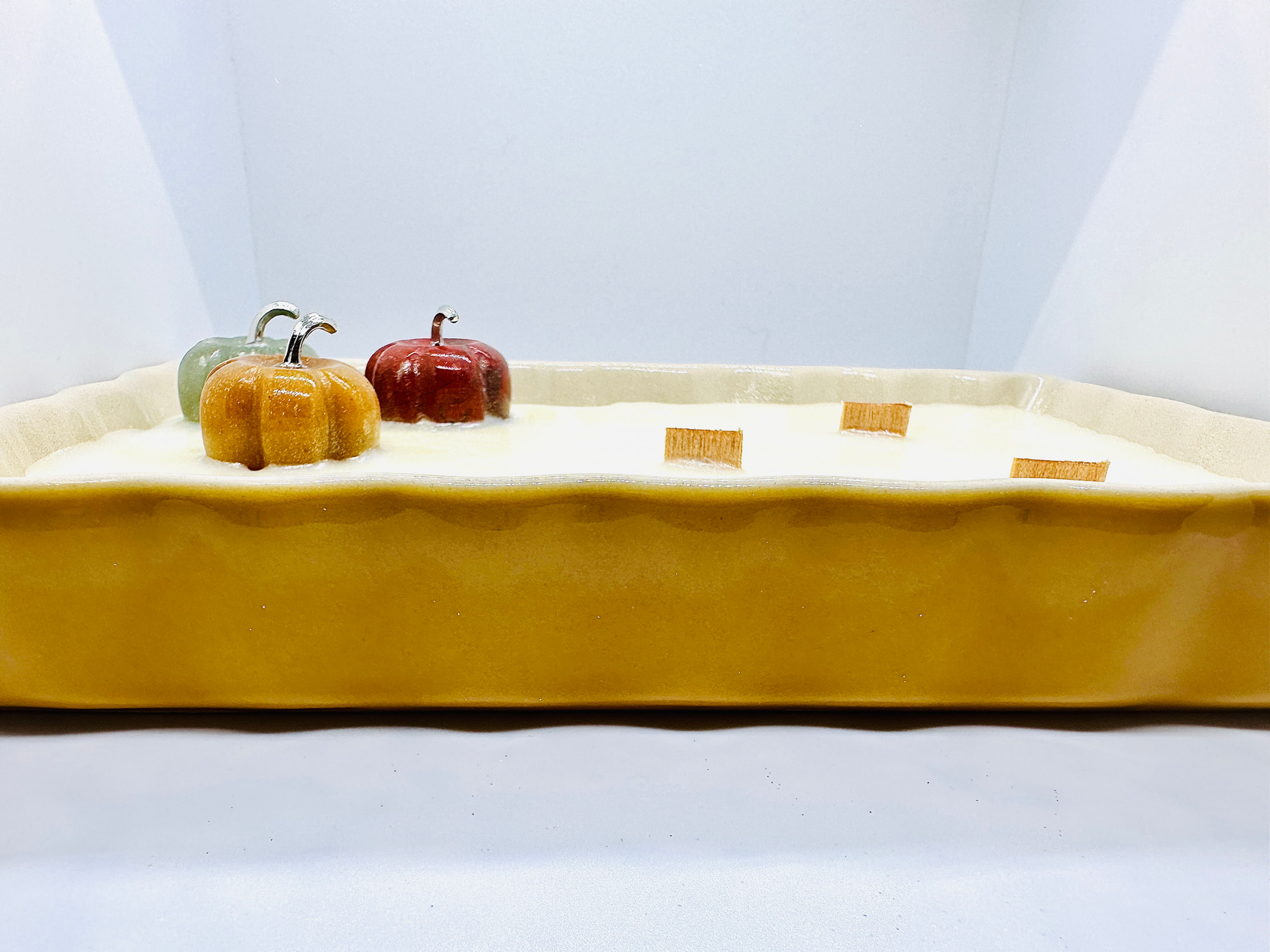 Tri Pumpkin Candle with Red Jasper, Aventurine, and Yellow Jade