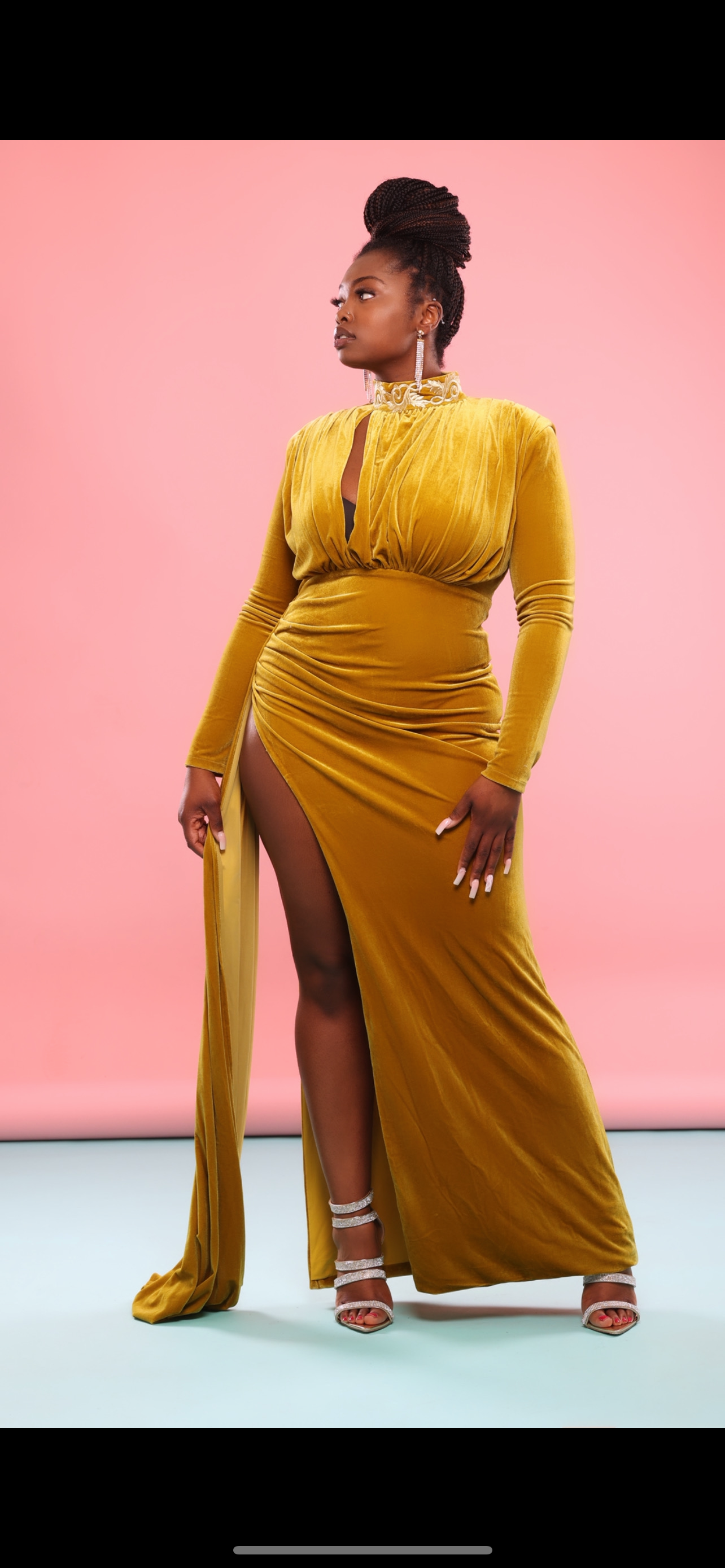 Style And Grace Cutout High Slit Velvet Gown Fully Lined Gown Ready for Evening 