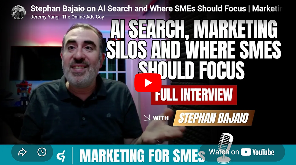 Stephan Bajaio on the Marketing and AI for SME Growth podcast with Jeremy Yang, episode titled Stop Chasing Fool's Gold.