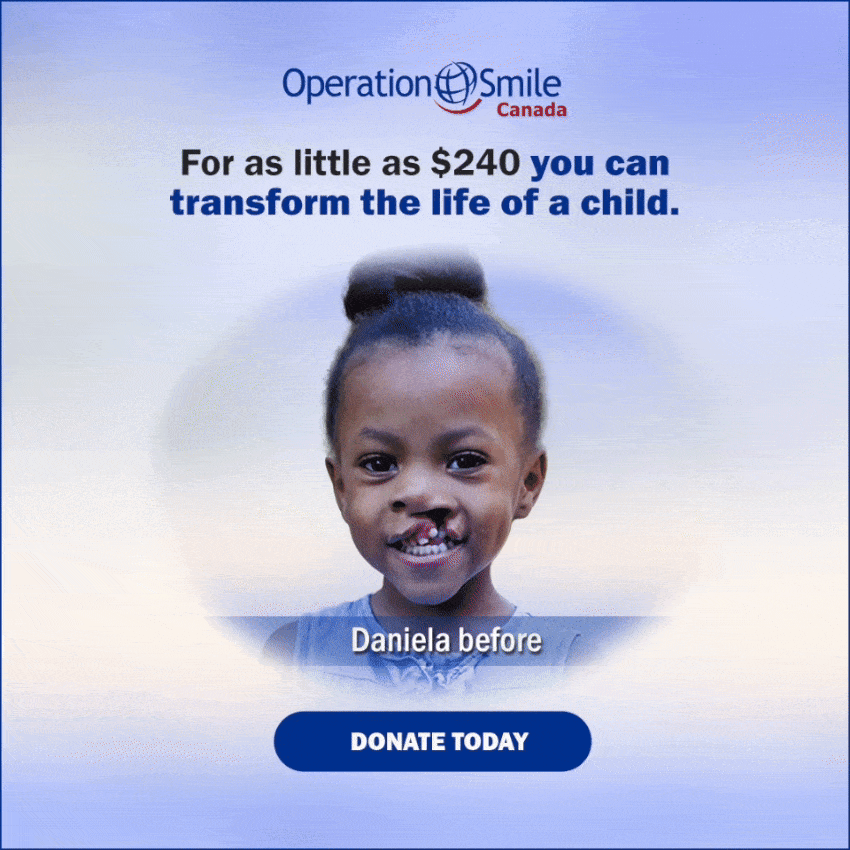 Operation Smile Canada  display ad encouraging donations to help children like Daniela