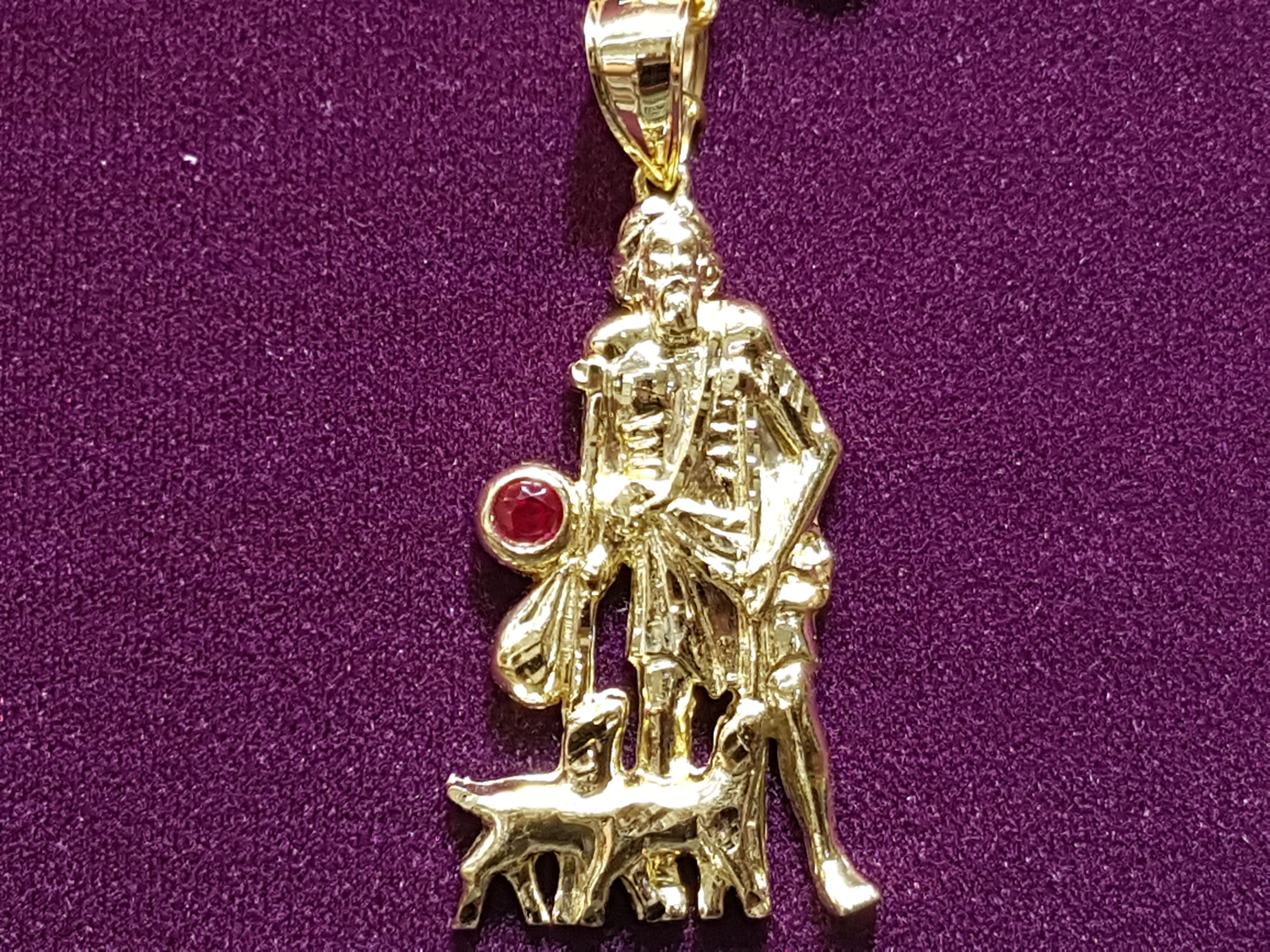 Saint Lazarus Little Red Gem Pendant