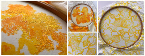 Layered mono print with shard-like colors adding tactile depth and sensory richness.
