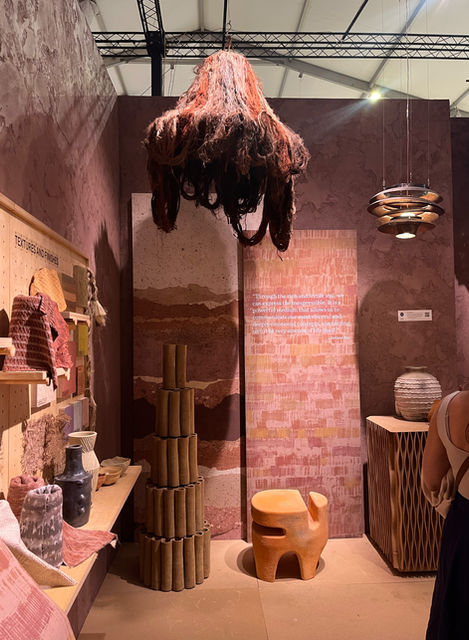 part of the exhibition showcasing soil-inspired art installation and handcrafted wallpaper designs. This artwork cluster celebrates earthy textures, natural materials, and organic color palettes, creating a sensory experience that connects craftsmanship, design, and the natural world.
