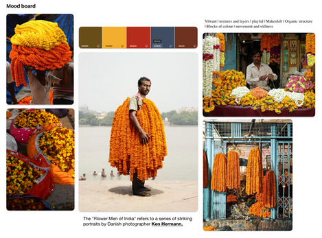 Alt Text:
Moodboard, colour palette and keywords defining the visual and material direction of the project.