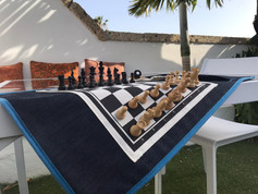 Echiquier fabriqué en tissus Jean Denim avec contour bleu - Jeu d'échecs aimanté Enroulable avec option de personnalisation