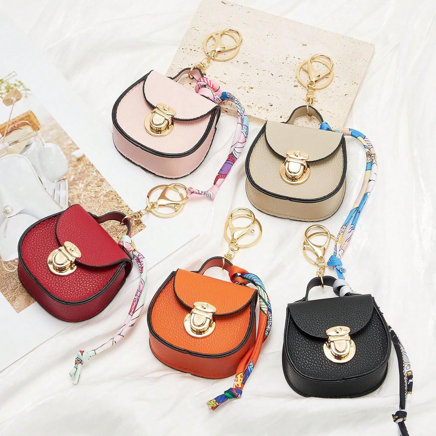 Mini PU Leather Saddle Bag Charm Bag Pendant Luxury Cute Coin Purse Pendant Fash