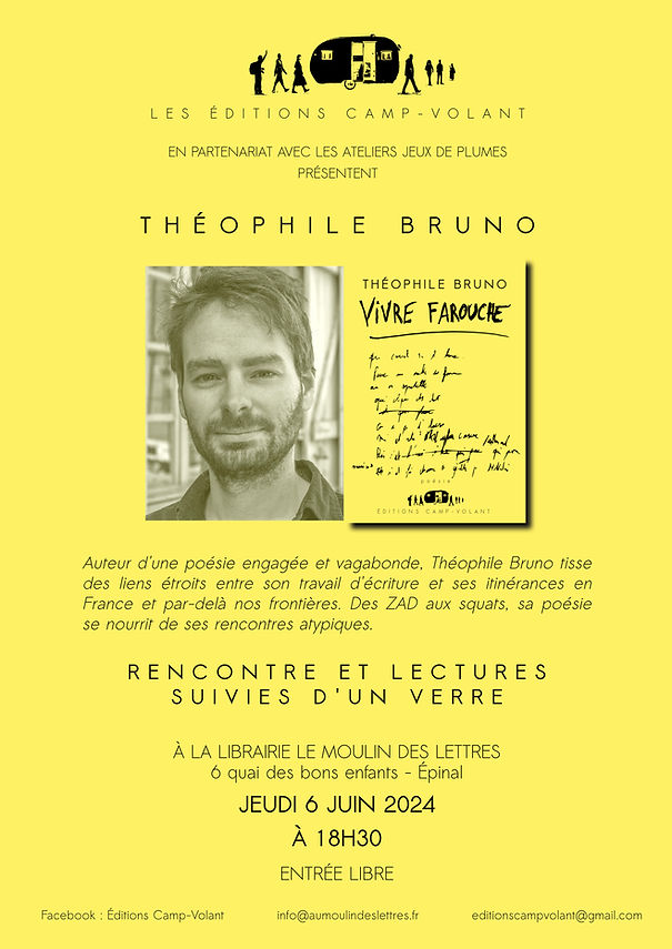 Affiche rencontre Théophile Bruno au Moulin des lettres 6 juin 2024