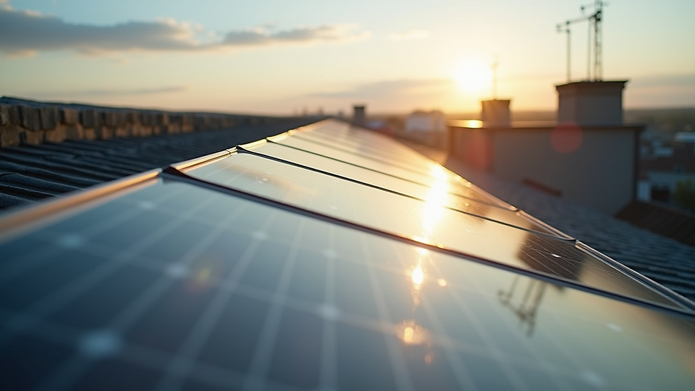 High angle view of solar panels installed on a rooftop