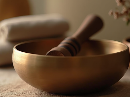 Close-up view of a sound bowl used in sound therapy