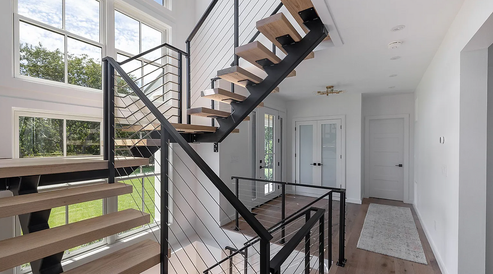 Montauk Hamptons Luxury Home Builder Custom Ash Wood Open Plank Stairs