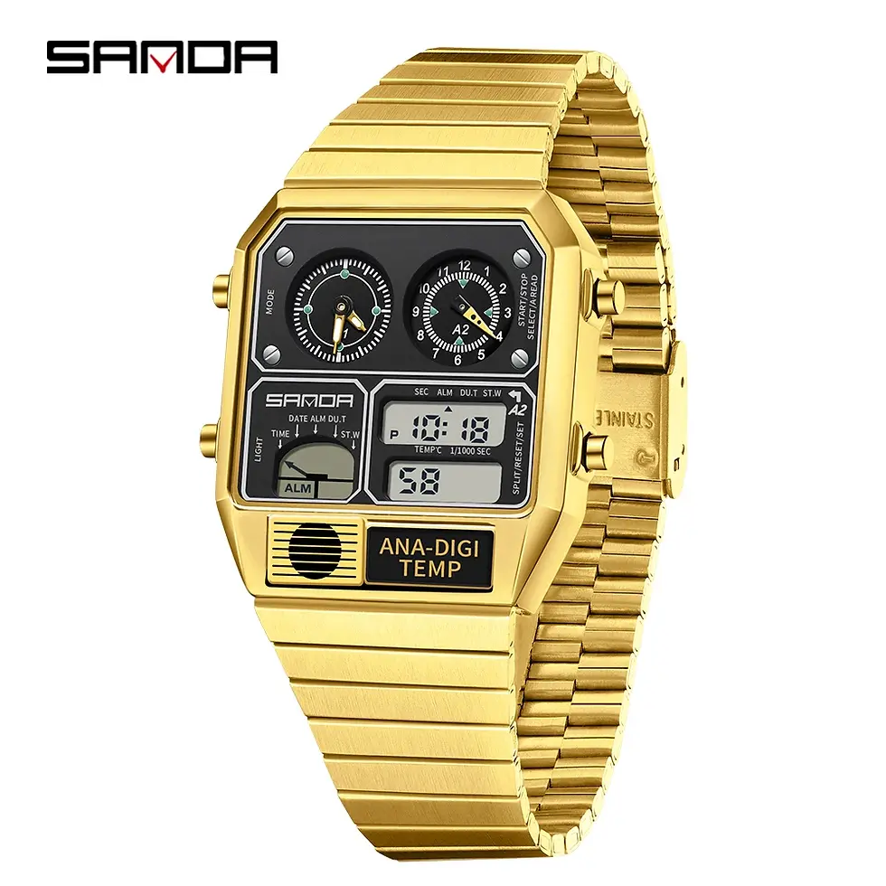 Thumbnail: SANDA™ Retro Ana-Digi Watch Luxury Stainless Steel Design with Digital Precision