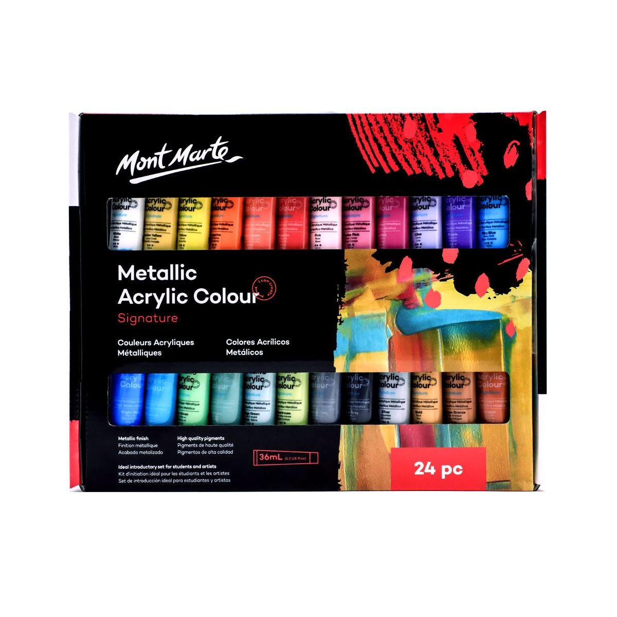 Mont Marte Metallic Acrylic Colour Paint Set Signature 24pc x 36ml (1.2oz)