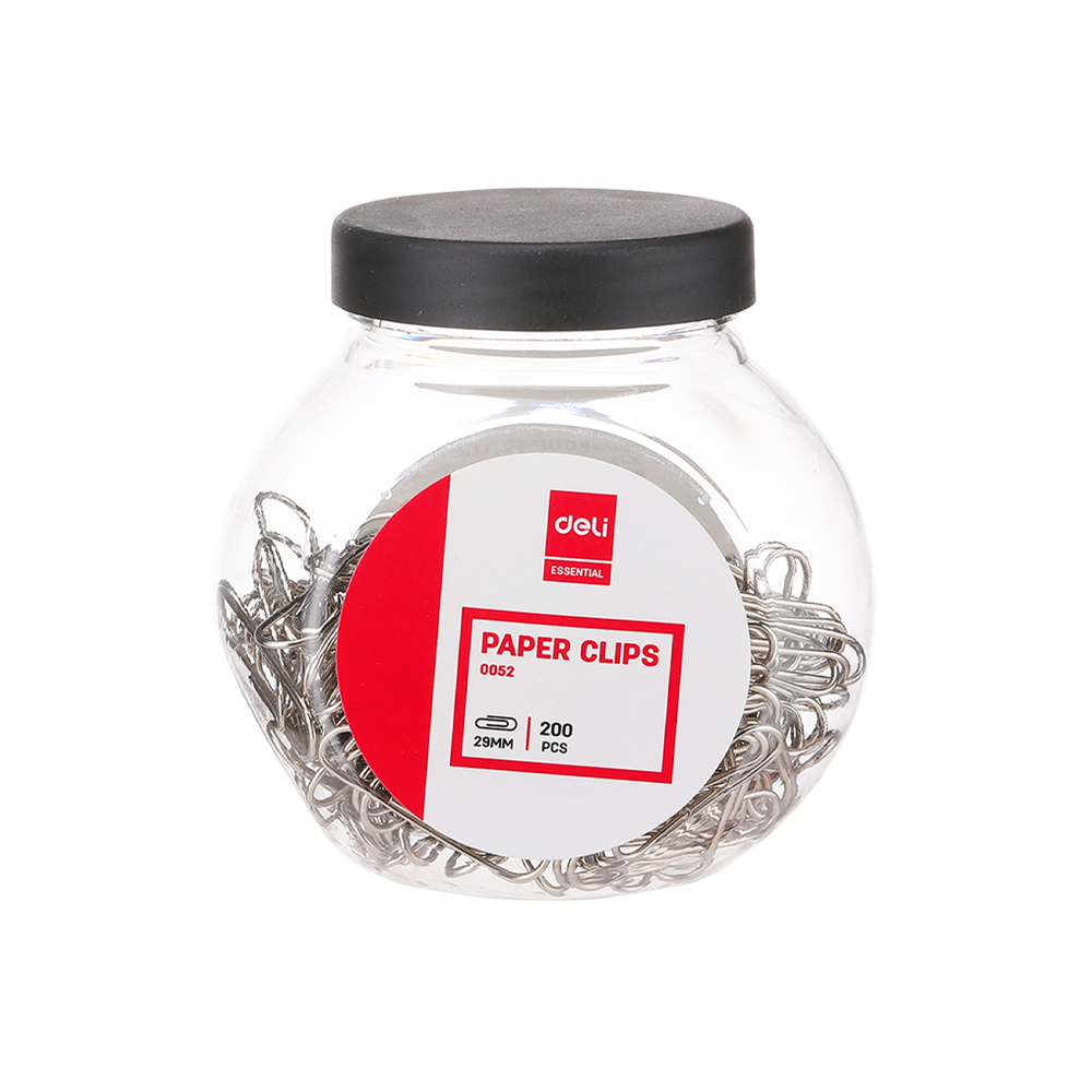 Deli Silver Paper Clips in Jar 29mm 200 pieces