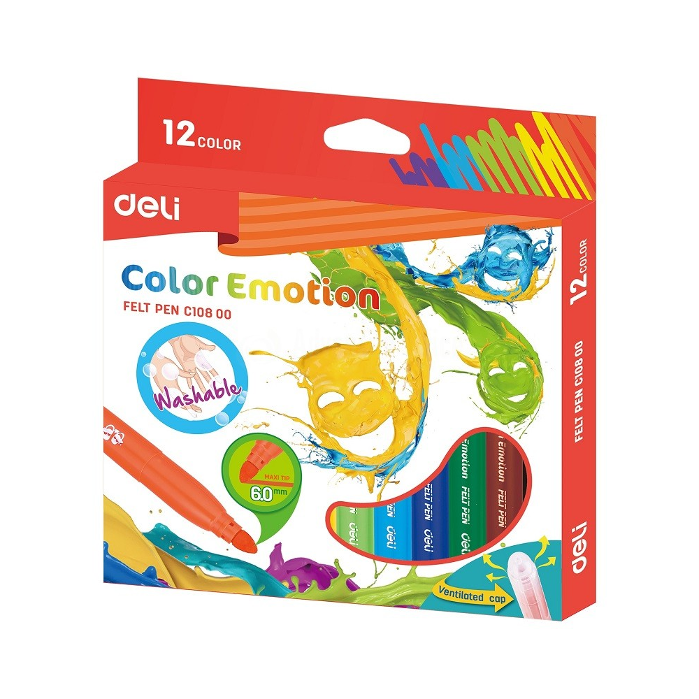 Deli Washable Felt Pen 12 Colours