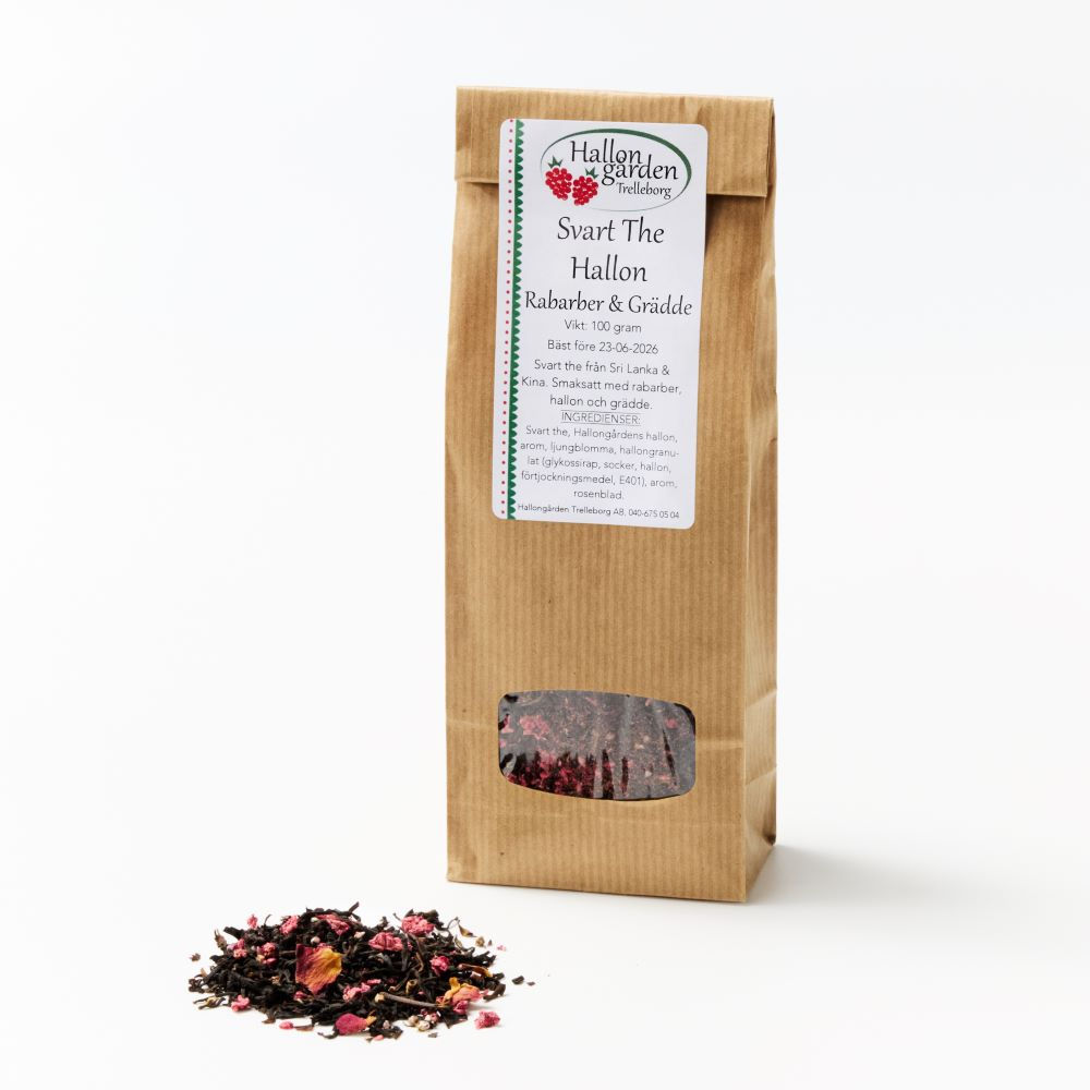 Svart te med Hallon, rabarber & grädde, 100g
