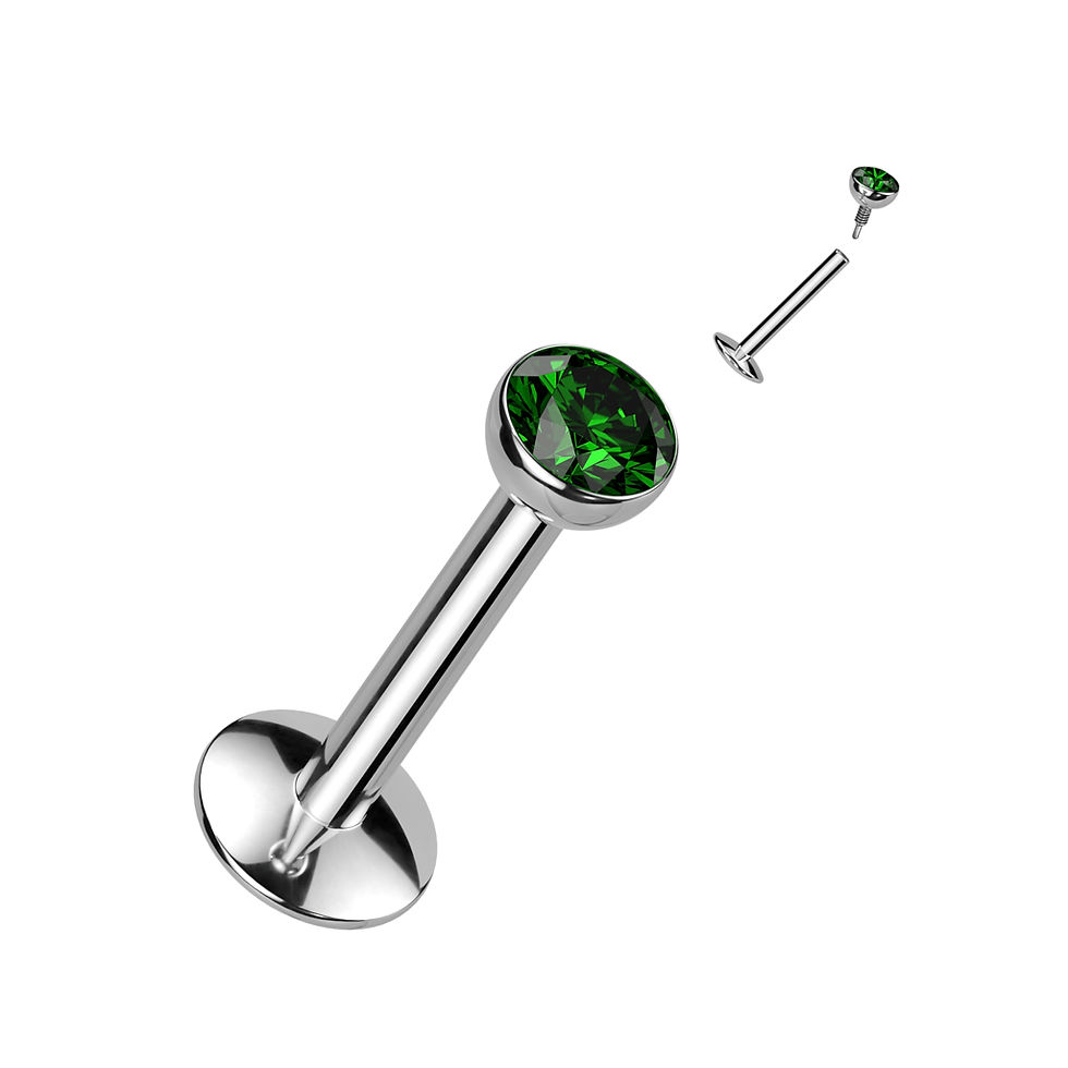 Thumbnail: Convex Base Labret with Green  Gem