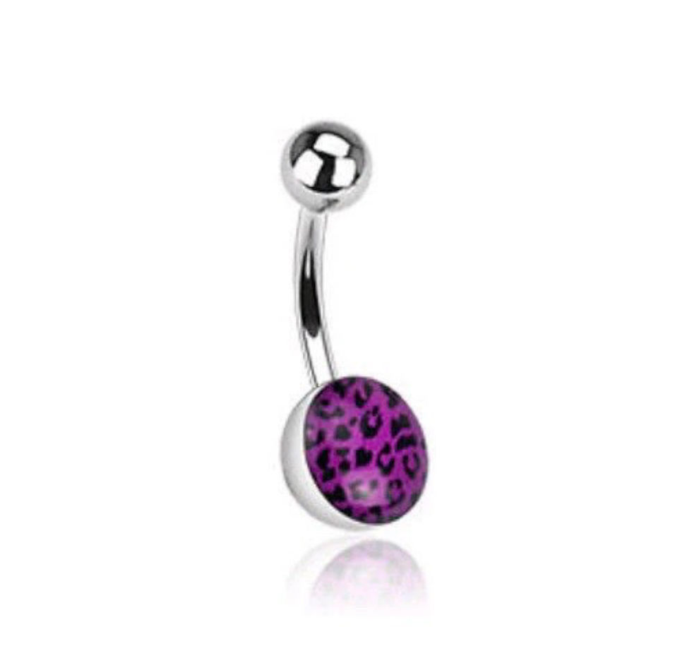 Purple Leopard Print Navel Bar