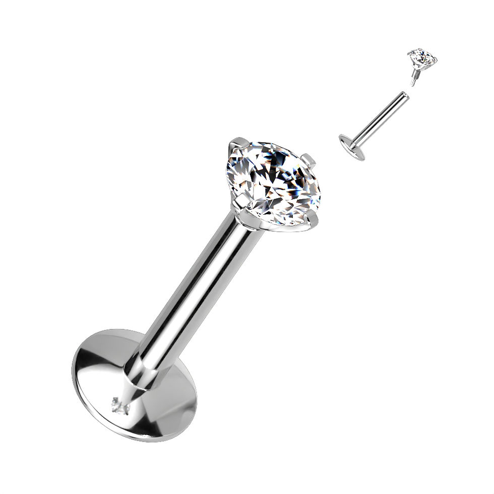 Thumbnail: Internally Threaded Convex Base Labret With Prong Set Clear Gem