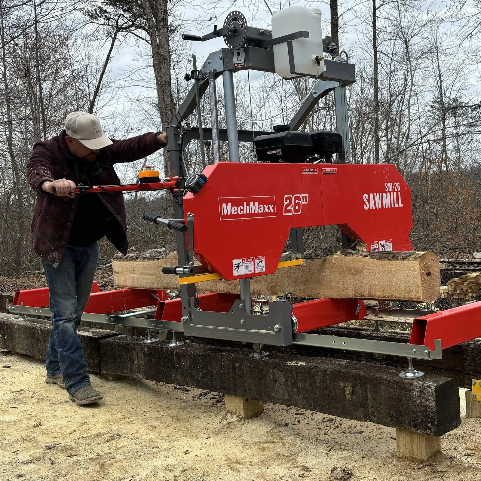 26" Portable Sawmill,  459cc 15HP E-Start Gasoline Engine,  20" Board  Width,  1