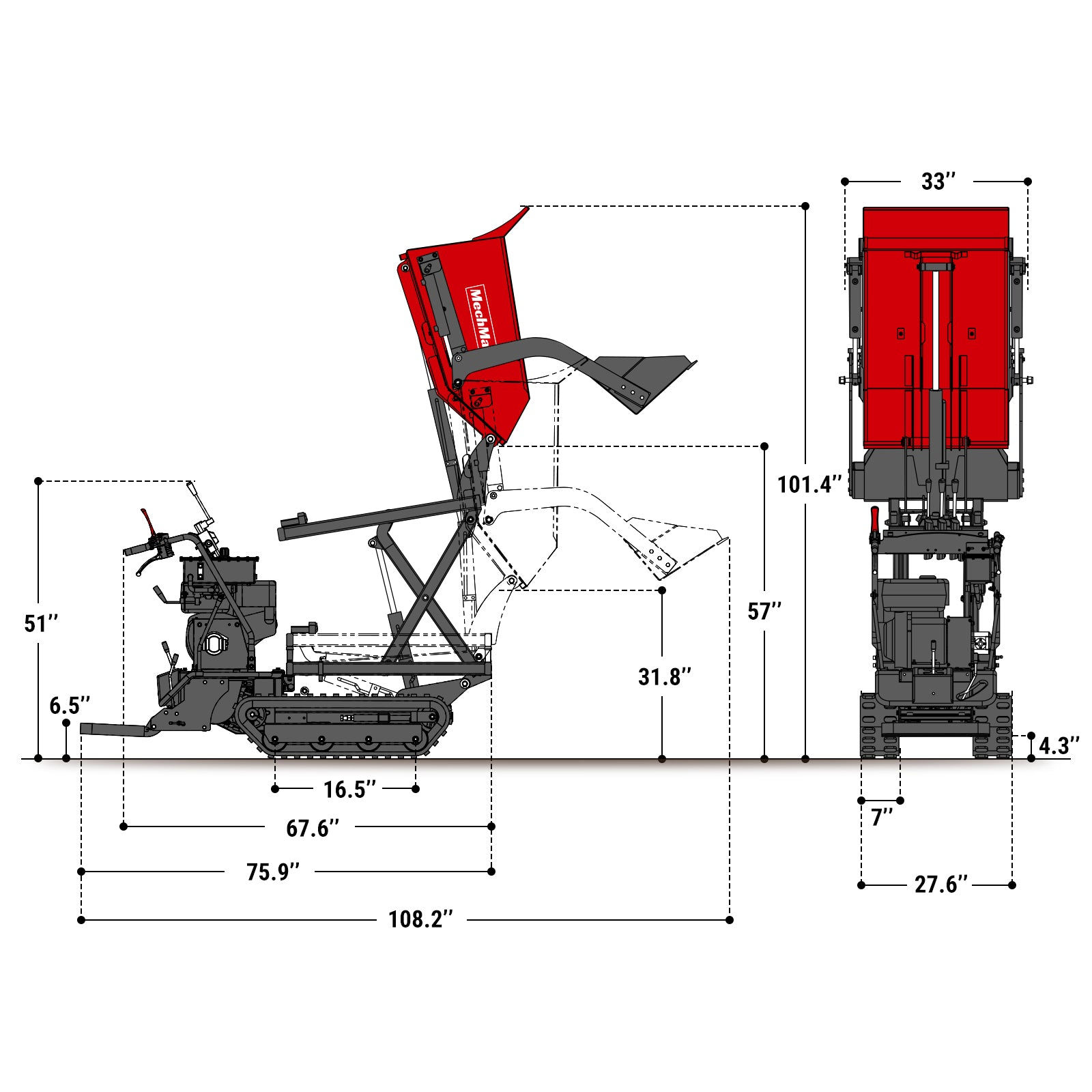 1100lbs Capacity E-Start 10HP 302cc Gas Engine Tracked Dumper Hydraulic Tipping