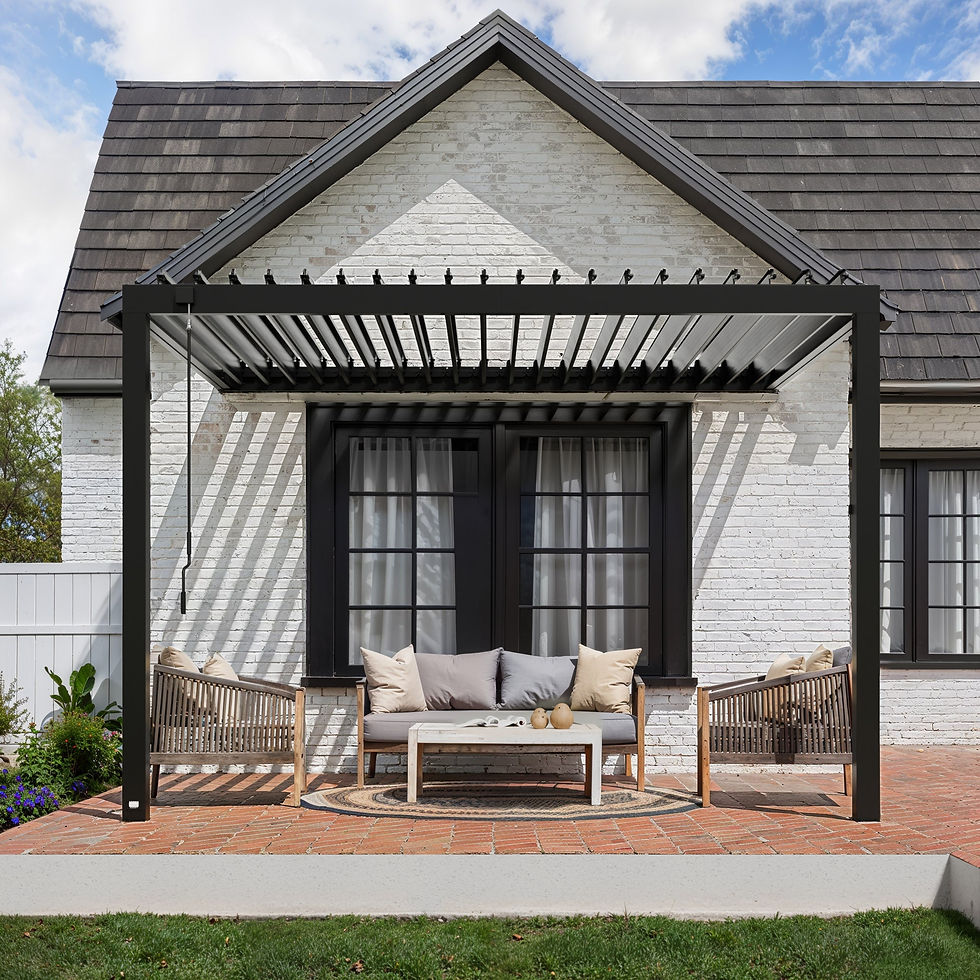 Thumbnail: 12x10 Evanston Wall Mounted Louvered Pergola - Backyard Discovery