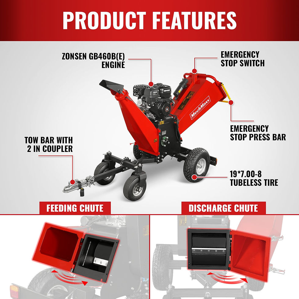 Thumbnail: 6 inch ZONSEN E-Start 459cc 15hp Gas Powered 4 - Wheel Drum Wood Chipper with Ta