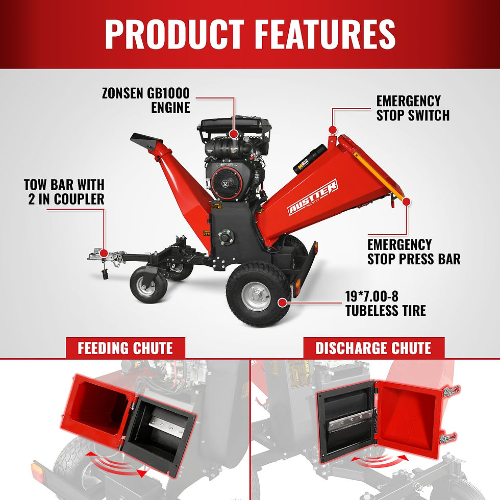 Thumbnail: 8 inch ZONSEN E-Start 1000cc 35hp Gas Powered 4 - Wheel Drum Wood Chipper with T