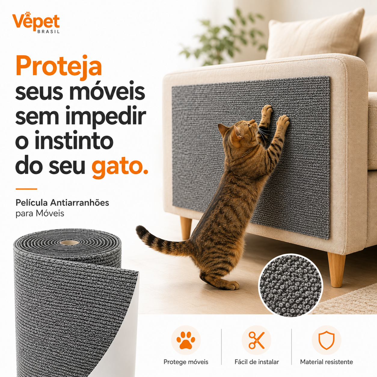 Carpete Adesivo Protetor Unha de Gatos