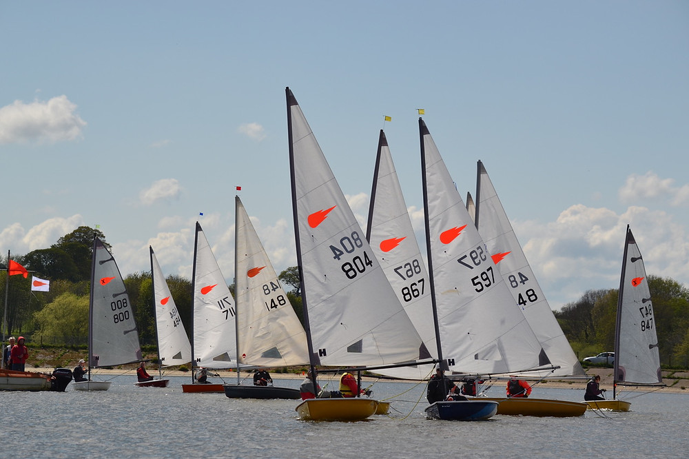Comet Sailors line up for the final race at Sutton Bingham