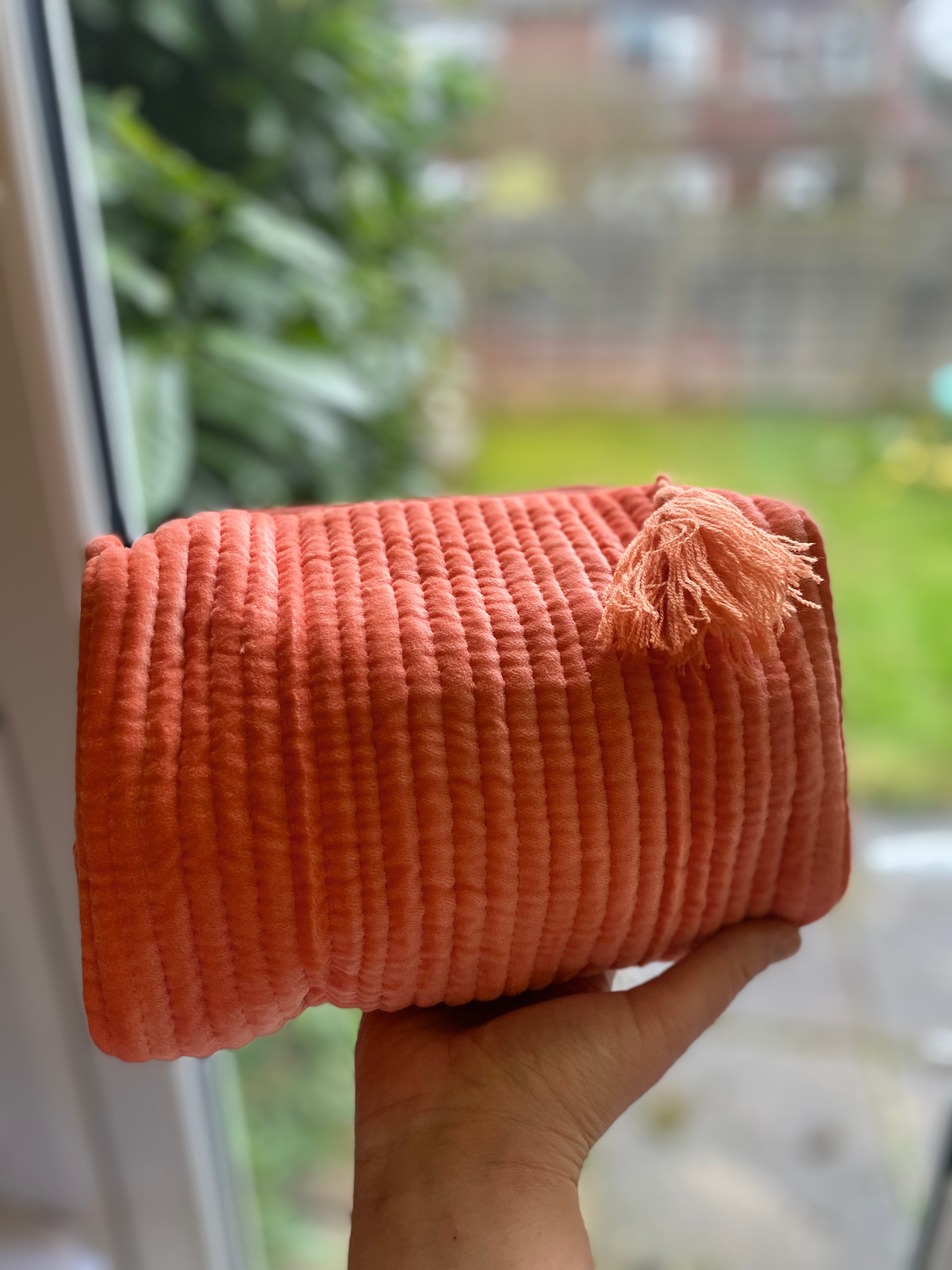 Peach Velvet Corduroy Pouch