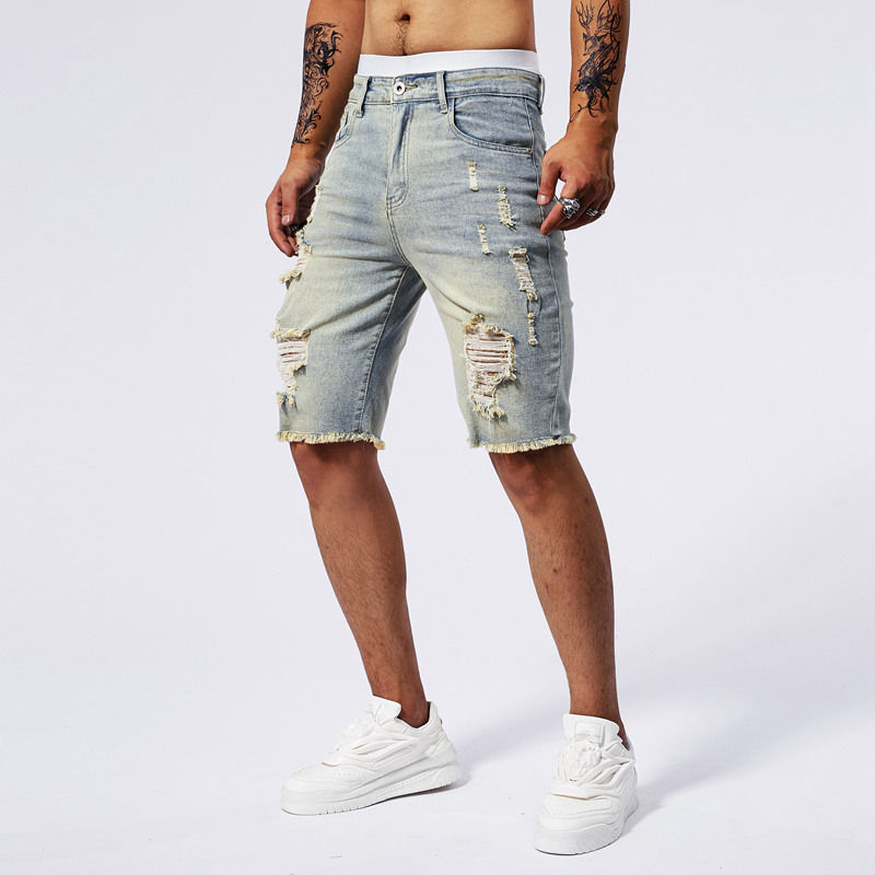 Thumbnail: Summer Ripped Jeans Men Stretch Denim Shorts Male Short Jeans Slim Straight Shor