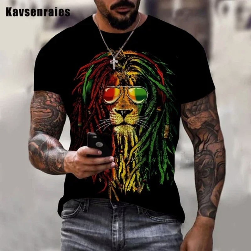 Thumbnail: Summer Men's T-shirts Cool Rock Bob Marley 3d Print O-neck Short Sleeve Street H