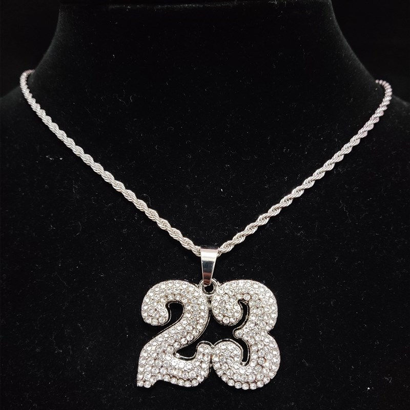 Thumbnail: Men Women Hip Hop Number 23 Pendant Necklace With 13mm Crystal Cuban Chain HipHo