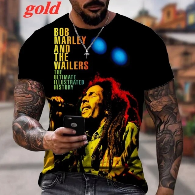 Thumbnail: Summer Men's T-shirts Cool Rock Bob Marley 3d Print O-neck Short Sleeve Street H
